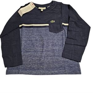 Lacoste Long-Sleeve Shirt T-Shirt Tee Shirt Navy Heather Blue White Boy's Size 4